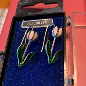 Silver tulip earrings